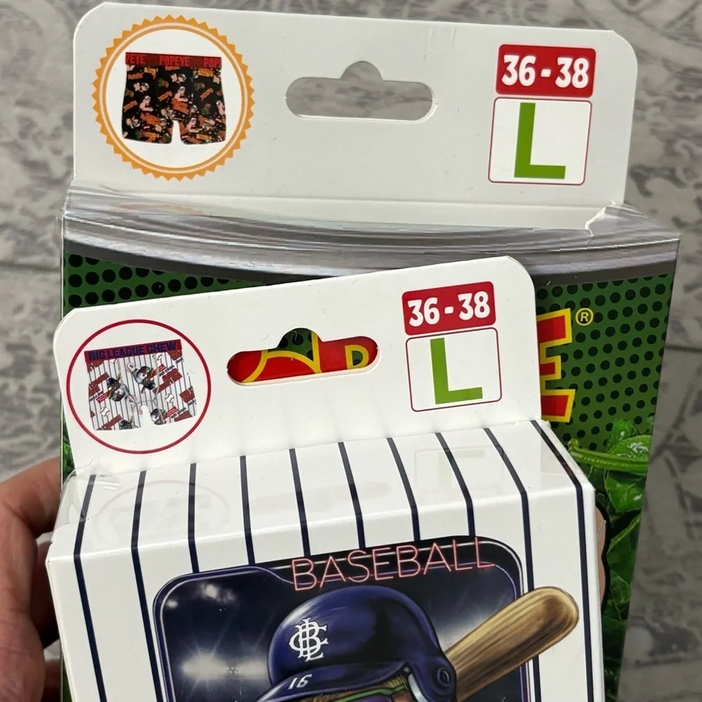 NEW | (2) Cartoon Boxer Brief Underwear | Popeye & Big League Chew Baseball | L